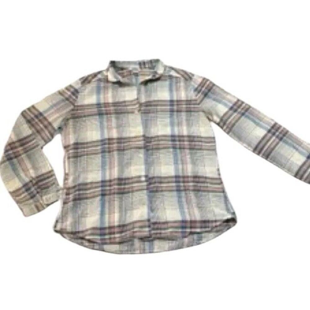 VIntage Levi Strauss Blouse Women Medium Tan Shadow Plaid Long Sleeve Thin